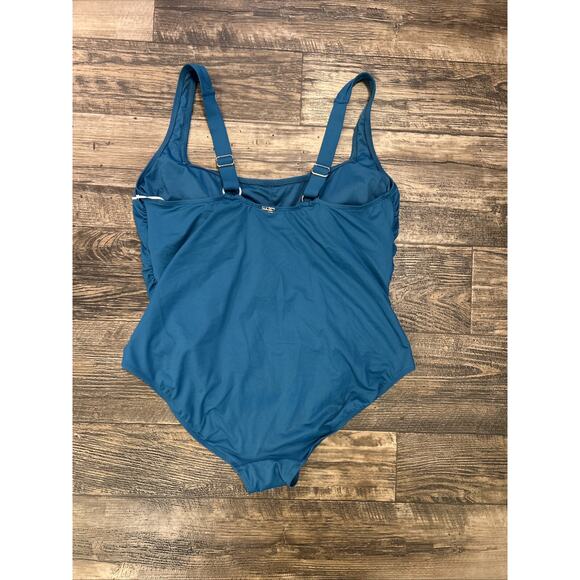 $102 NWT Anne Cole Square Neck Front Shirred One Piece Swimsuit Women's Teal 20W - Picture 6 of 6